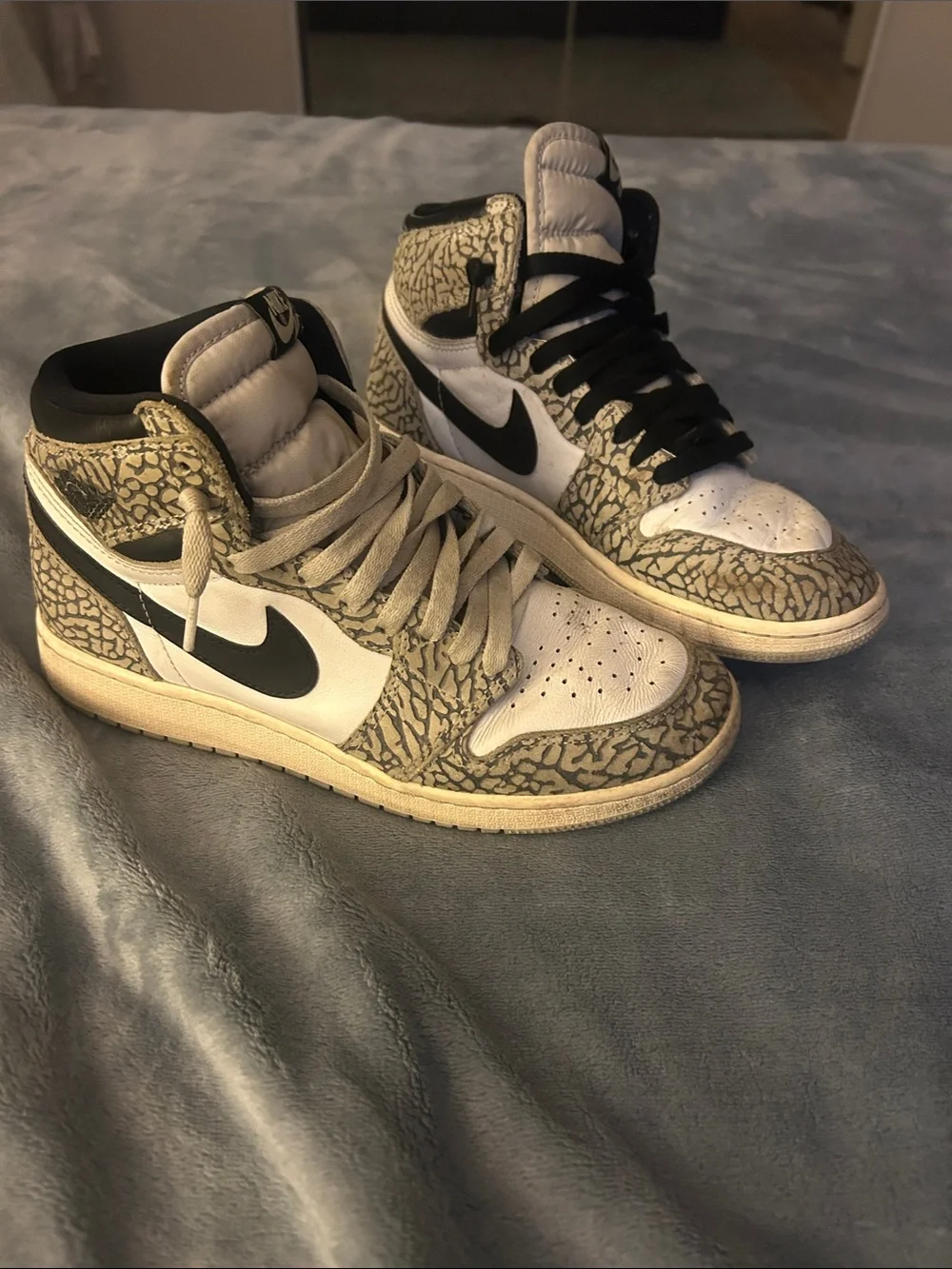 Nike High-Top Sneakers in White, Black & Beige Elephant Print